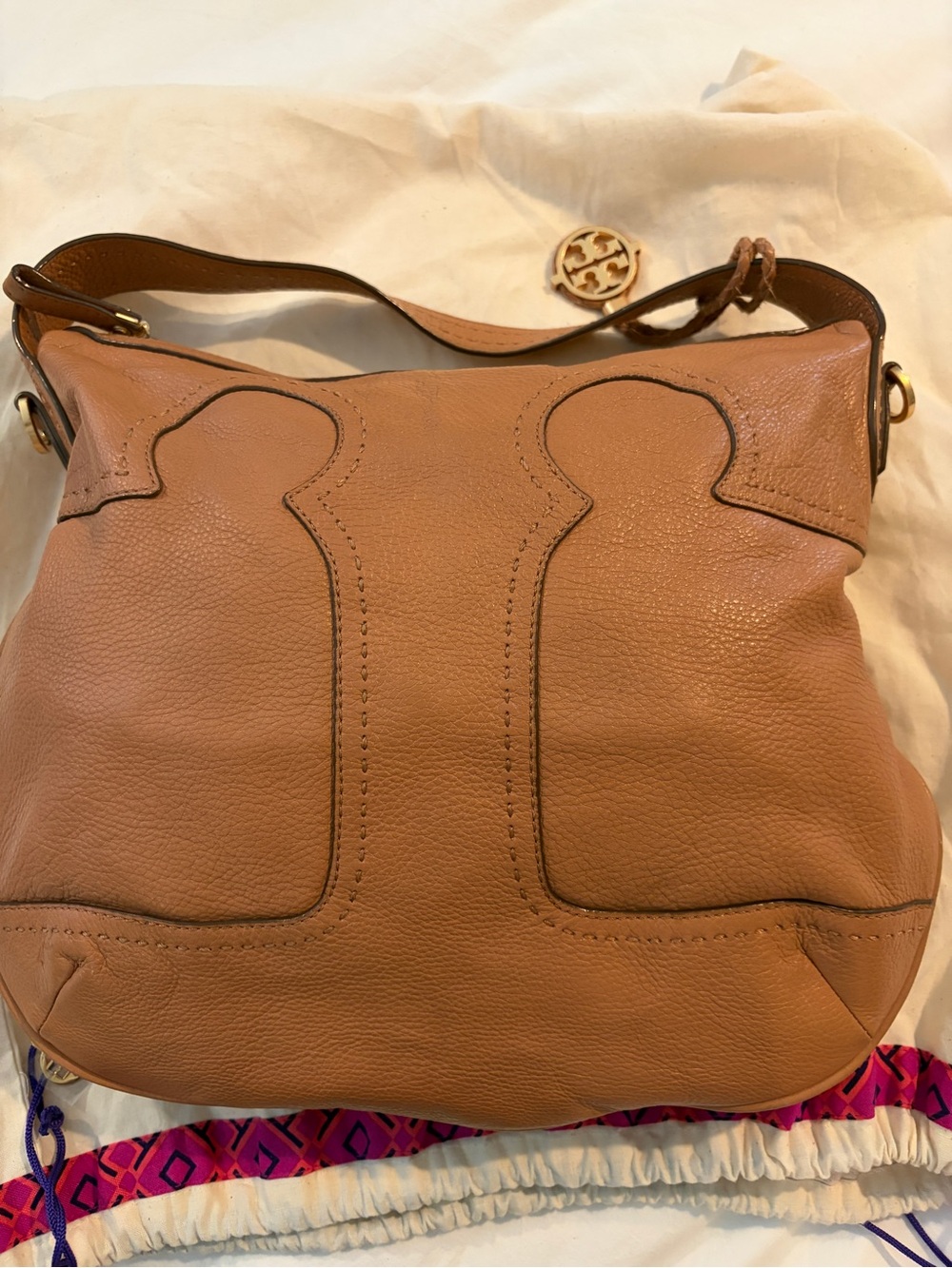 Tory Burch Blush Tan Pebbled Leather Shoulder Bag